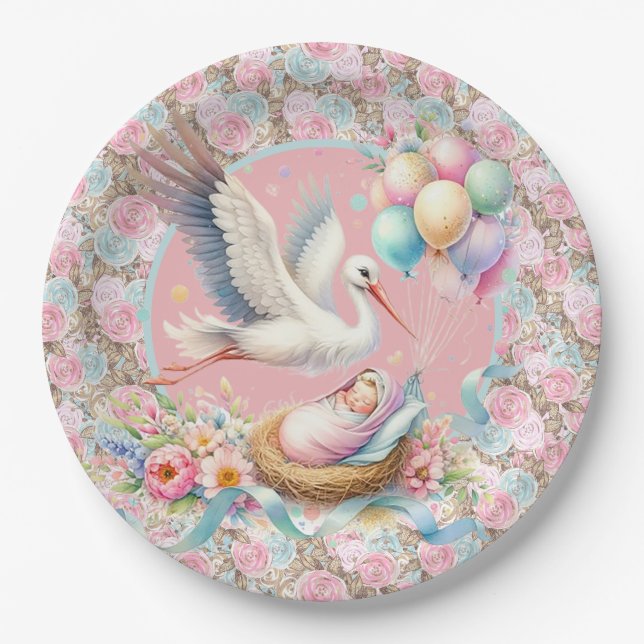 Plato De Papel Ducha de bebe niña (Anverso)