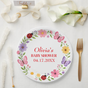 Plato De Papel Ducha de Bebé Niña Flor Silvestre Mariquita