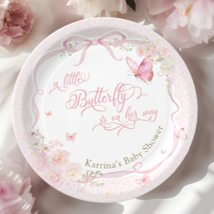 Plato De Papel Ducha de Bebé Niña Mariposa Pequeña Flor