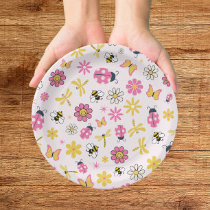 Plato De Papel Ducha de Bebé Niña Mariquita Rosa