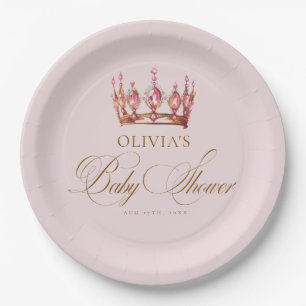 Plato De Papel Ducha de Bebé Niña Rosa Dorado Princesa