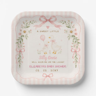 Plato De Papel Ducha de Bebé Niña Tonta con Lazo Rosa Floral