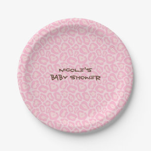 Plato De Papel Ducha de Bebé Niñas Safari Rosa Guepardo Leopardo