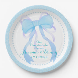 Plato De Papel Ducha de bebé niño con cinta azul