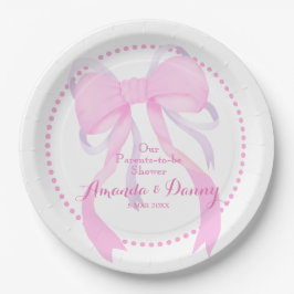 Plato De Papel Ducha de bebé niño con cinta rosa
