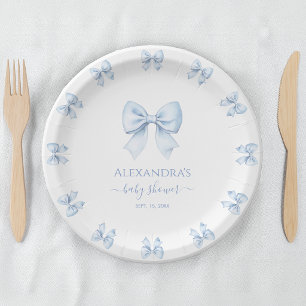 Plato De Papel Ducha de bebé niño con lazo azul Aguada Coqueta Mo