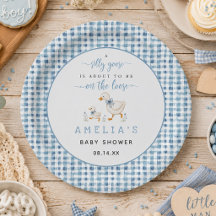 Ducha de bebé niño de gingham azul polvoriento Sil