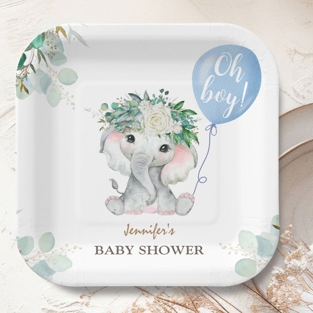 Plato De Papel Ducha de Bebé Niño Elefante Azul (Subido por el creador)