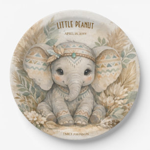 Plato De Papel Ducha de bebé niño elefante safari boho maní peque