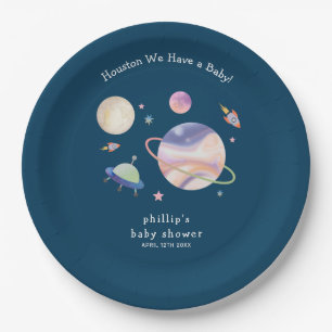 Plato De Papel Ducha de bebé niño galaxia espacial luna estrella
