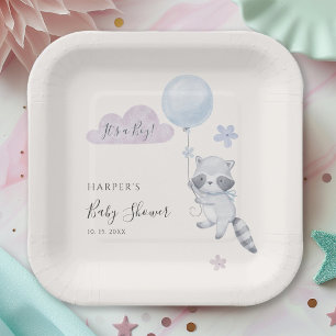 Plato De Papel Ducha de bebé niño globo volador mapache lindo