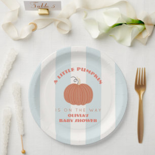 Plato De Papel Ducha de bebé niño Little Pumpkin Blue Stripes