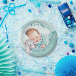 Plato De Papel Ducha de bebé niño Manta azul Juguete Perro