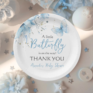 Plato De Papel Ducha de bebé niño mariposa floral boho azul