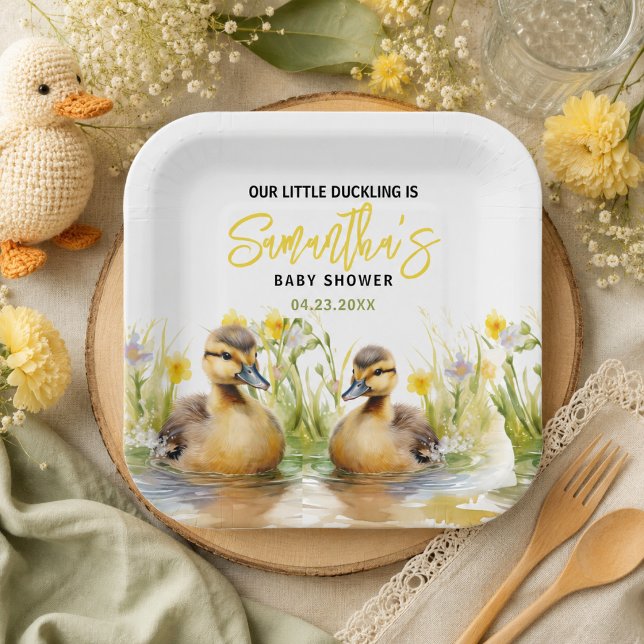 Plato De Papel Ducha de bebé niño pato acuarela adorable (Cute Watercolor Duck Baby Boy Shower Paper Plates)