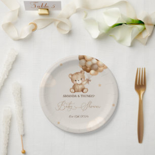 Plato De Papel Ducha de bebé Oso de peluche Neutral