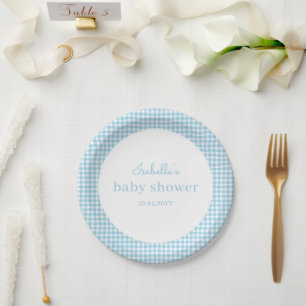 Plato De Papel Ducha de bebé para niño de cuadros azules