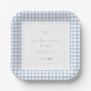 Plato De Papel Ducha de bebé para niños azul polvoriento con lazo