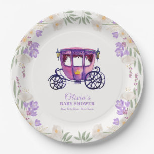 Plato De Papel Ducha de bebé Pastel Floral Princesa Carruaje Niña