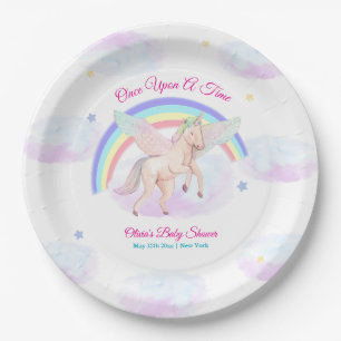 Plato De Papel Ducha de bebé Pastel Unicornio Estrella Arcoíris C