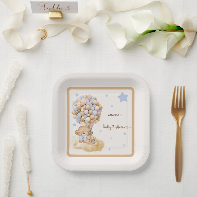 Plato De Papel Ducha de bebé Patel Blue Bearly Wait (Boda)