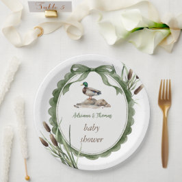 Plato De Papel Ducha de Bebé Pato Verde Blanco