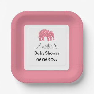 Plato De Papel Ducha de bebé personalizada de elefante rosa bonit