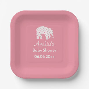 Plato De Papel Ducha de bebé personalizada Elefante Rosa Bonito