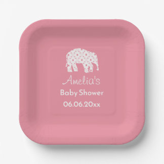 Plato De Papel Ducha de bebé personalizada Elefante Rosa Bonito