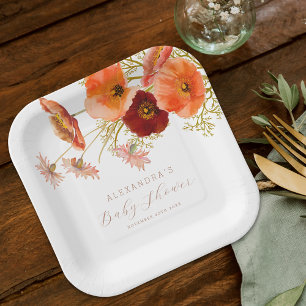 Plato De Papel Ducha de Bebé Personalizada Floral de Otoño Boho s