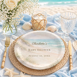 Plato De Papel Ducha de bebé playa costera elegante