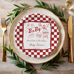 Plato De Papel Ducha de bebé q barbacoa rojo a cuadros bebé