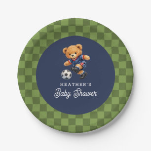 Plato De Papel Ducha de Bebé Retró Oso Teddy de Fútbol a Cuadros
