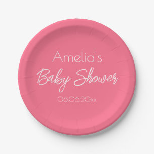 Plato De Papel Ducha de Bebé Rosa Bonito Personalizada