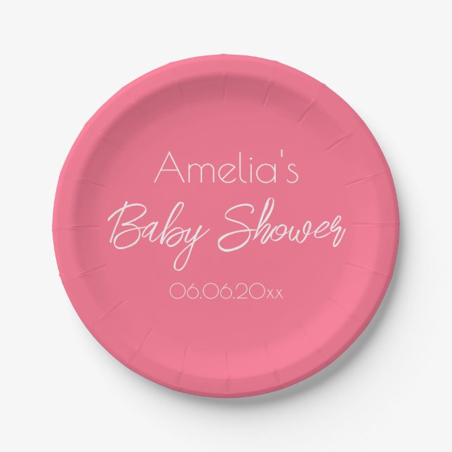 Plato De Papel Ducha de Bebé Rosa Bonito Personalizada (Anverso)