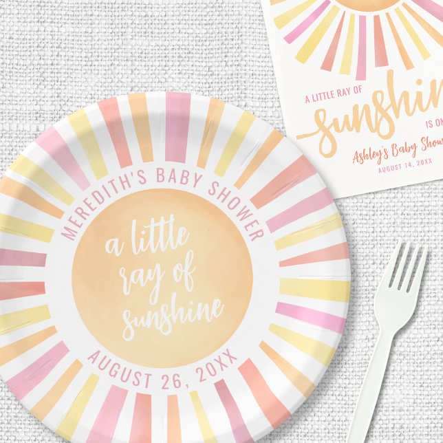Plato De Papel Ducha de Bebé Rosa Brillante (Sunshine Pink Sun Baby Shower Paper Plates)