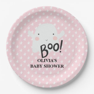 Plato De Papel Ducha de bebé rosa de Halloween pequeño fantasma B