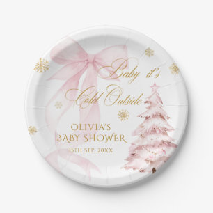 Plato De Papel Ducha de Bebé Rosa de Invierno Es Nieve Afuera