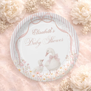 Plato De Papel Ducha de Bebé Silly Goose Lace Wildflower Rosa