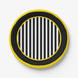 Plato De Papel Ducha de Bebe Tema Abeja Blanco Negro Amarillo Bum
