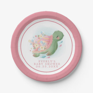 Plato De Papel Ducha de Bebé Tortuga Marina Rosa Floral