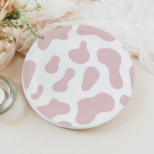 Plato De Papel Ducha de bebé Vaquera Rosa con Estampado de Vaca