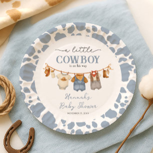 Plato De Papel Ducha de Bebé Vaquero Pequeño al Estilo Western