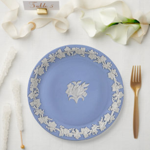 Plato De Papel Ducha de boda de estilo Wedgwood azul jaspeado