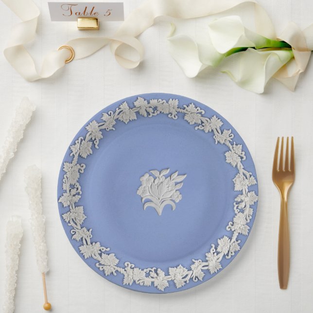 Plato De Papel Ducha de boda de estilo Wedgwood azul jaspeado (Boda)