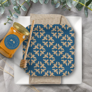 Plato De Papel Ducha de Boda de la Abeja Dorada Índigo y Panal