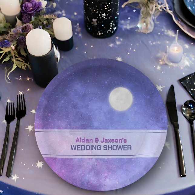 Plato De Papel Ducha de Boda de Noche Celestial con Luna Llena (Subido por el creador)