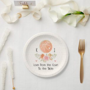 Plato De Papel Ducha de Boda Monogramada Floral de Baloncesto