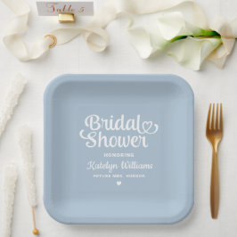 Plato De Papel Ducha de boda personalizada azul polvoriento Brida