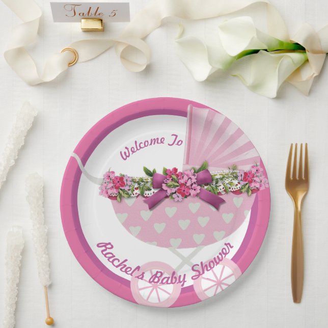 Plato De Papel Ducha de bonito rosa para bebé Placa de papel (Boda)